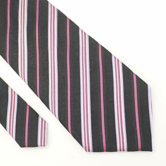 Geoffrey Beene Black Fusia Pink Striped‎ Woven Silk Tie - Picture 1 of 6